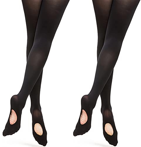 DANCEYOU 2 Paires Collants de Danse Ballet Opaque pour Fille Femme Noir Convertible L
