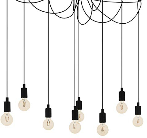 EGLO Pendelleuchte Hogsmill, 8 flammige Hängelampe Vintage, Industrial, Retro, Hängeleuchte aus Stahl in Schwarz, Esstischlampe, Wohnzimmerlampe hängend mit E27 Fassung