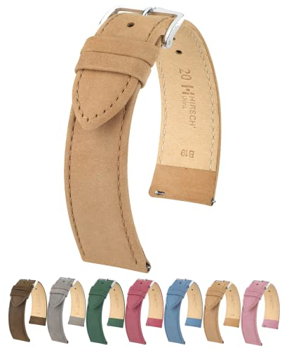 Hirsch Osiris Nubukleder Uhrenarmband – glattes und flaches Design – 14 mm, 16 mm, 18 mm, 20 mm, 22 mm – Blau, Grün, Beige, Braun, Grau, Burgunderrot, Rose – Schnellverschluss-Uhrenarmband (M – 18 mm,