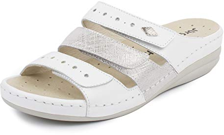 Jürgen Hirsch Ergo 01 - Sandalias para Mujer con Plantilla Intercambiable ergonómica con Soporte para Las articulaciones, Ideal también para Profesionales de la Salud, Color Blanco, Talla 38 EU