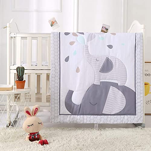 Wowelife Baby-Bettwäsche, Elefantenmotiv, Grau, 3-teilig