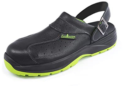 EUROROUTIER Premium Fenix Black Echtes Leder, Clogs, Sicherheitsschuhe, SB A-E-FO SRC, Schwarz, 40 EU