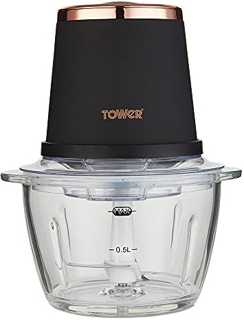 Tower Cavaletto T12058RG Glass Bowl Chopper, 1L, 350W, Black and Rose Gold