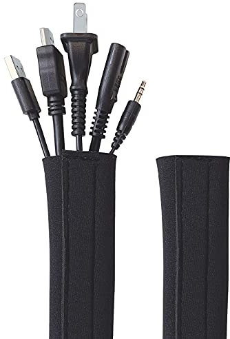 Hook and Loop Cable Sleeve by Wrap-It Storage - 48 x 4.5 (2-Pack) Black - Cut to Size Cord Organizer and Cable Protector for Desk, TV Cord Management to Hide and Cover Wire and Extension Cords