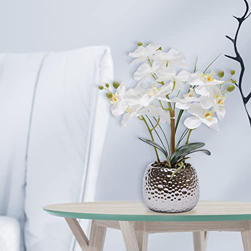Orchidea artificiale, pianta artificiale, orchidea bianca, con vaso, orchidea artificiale, vaso in ceramica, decorazione