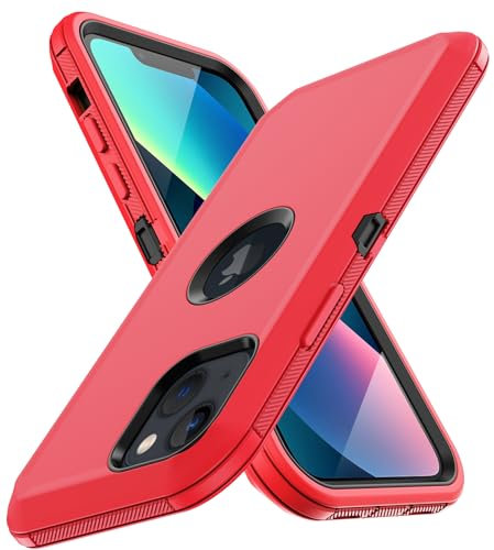 Aimoll-88 Schutzhülle für iPhone 13, mit eingebautem Displayschutz, robuste Schutzhülle, Militray Grady Ganzkörper, stoßfest, staubdicht, robust, für Apple iPhone 13 (rot/schwarz)