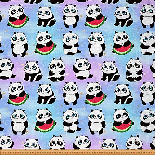 Panda Polsterstoff für Stühle Couch Süß Panda Bear Wassermelon Draussen Stoff von The Yard Violett Blau Universum Galaxis Dekostoff für Polster und Heimwerkerprojekte Schwarz Weiß 92x150cm
