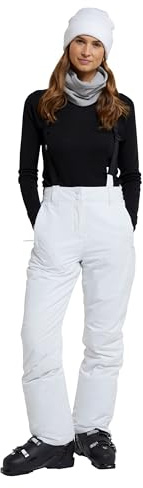 Mountain Warehouse Moon Womens Slim Leg Ski Pant - Water-Resistant Trousers in Rip Stop Fabric with Detachable Braces & Ankle Zips - Best for Skiing & Winter Sports White Women's Size 8