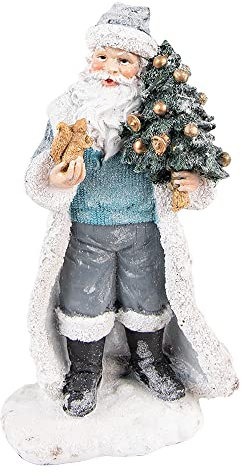 Clayre & Eef Figur Weihnachtsmann 21 cm Grau Blau Polyresin Weihnachtsdekoration