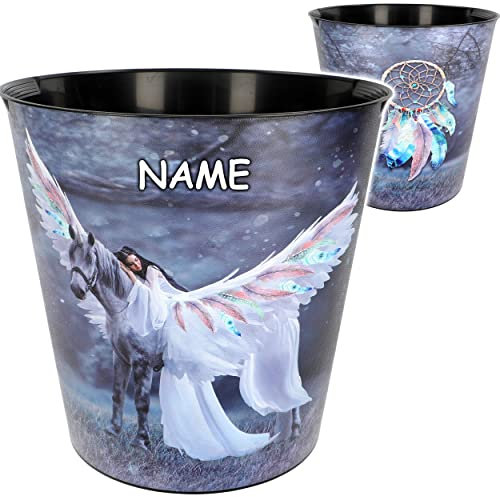 Papierkorb - Behälter Modell wählbar 10 Liter - wasserdicht - 28 cm - aus Kunststoff - Einhorn & Traumfänger inkl. Name - Mülleimer Eimer - auch als Blu..