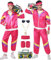 FOVER 80er Jahre Outfit Herren Damen Kostüm Trainingsanzug Pop Art Retro Stil Kostüm Accessoires set mit Aufblasbares Radio Sonnenbrille Halskette Schweißband set für Mottoparty Fasching Rosa 14M