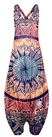 Topassion Women's Dungarees Sleeveless V Neck Racerback Dungarees Trendy Floral Strappy Playsuits Slim Fit Workout Trousers Pants Suspenders Dungarees Dress UK