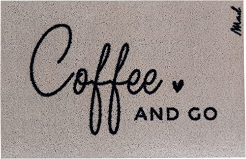 Mad about Mats Fußmatte Coffee, Türvorleger, Küchenläufer, Küchenteppich, Beige, Kaffee, Mit Spruch Coffee and go, Outdoor und Indoor, rutschfest, waschbar, 50 x 75 cm
