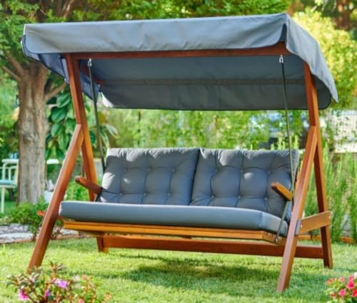 Casa Padrino Luxus Hollywood Schaukel Blau/Braun - Wetterfeste Garten Schaukel mit Sonnendach - Terrassen Möbel - Garten Möbel - Luxus Möbel - Luxus Garten Einrichtung