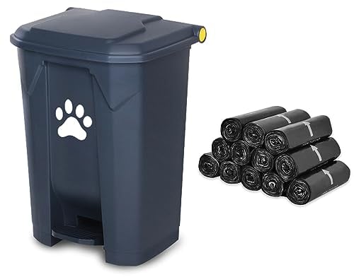 Dog Poop Trash Can For Outdoors Dog Waste Station With Lid Hands-free Pedal Dog Waste Container Removable Inner Bin Outdoor Garden Home Yard Kitchen With 180PCS Black Trash Bags B-15-G-RB180