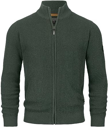 Indicode Herren INLayton Strickjacke mit Stehkragen und Reißverschluss | Cardigan Feinstrickjacke für Männer Army, XXL