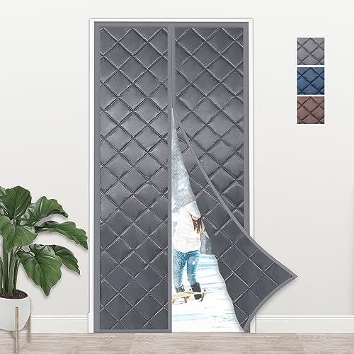 YangAera Magnet Wärmeschutzvorhang für Türen 60x200cm, Thermo Türvorhang Winddicht Kälteschutz Winter Tür Vorhang, Isolier Schutz Vorhang Haustierfreundlich (Oxford, Baumwolle) Ohne Bohren, Grau