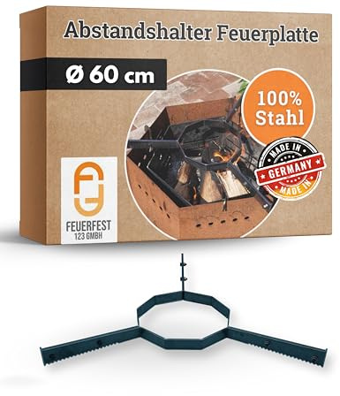 Feuerfest 123 - Support pour plaque de feu en acier Ø 60 cm, barre d'appui pour plaques de gril de 60 cm, maintien sûr sur tonneaux à feu, corbeilles à feu et grils sphériques, Made in Germany