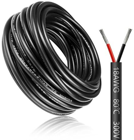 5 Meter 18AWG 2x0,75mm² Elektrischer Draht, 2 Adrig Kabel 5V/12V/24V Stromkabel Verzinntes Kupferkabel,Flexibel und Weich Niedrige Impedanz Hohe Temperaturbeständigkeit Verlängerungskabel