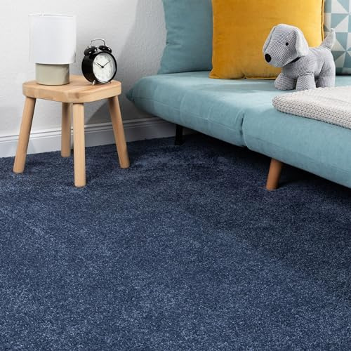 Steffensmeier Teppichboden Korsika Meterware | Auslegware für Kinderzimmer Wohnzimmer Schlafzimmer | Blau, Größe: 200x500 cm