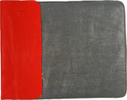 2 in 1 100% Leather Laptop/Tablet Sleeve Plus Desk Mat (Red Black, Small (10.5 x 8))