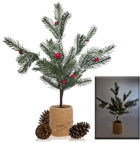 MAKA Albero di Betulla Bianco 35-45 cm Dorato Classico Artificiale Alberello di Natale Illuminato Luce Led con Batterie (non incluse) o USB Rami Regolabili 14-108 Luci Mini (Classico-35cm-alberello)