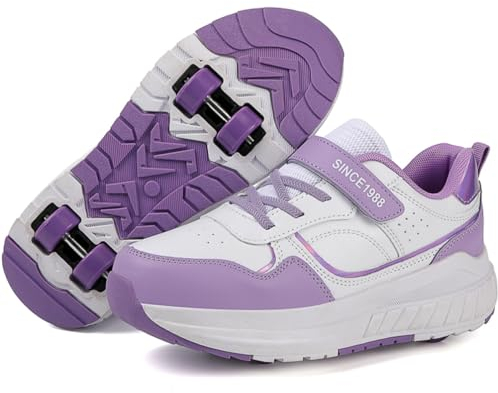 WOWEI Pattini a Rotelle Scarpe per Bambini e Ragazzi Scarpe da Skateboard per Donna Scarpe con Ruote, Multifunzionale Skate Pattini a Rotelle Pattinaggio Calzature Sportive da Esterno (BZX-T6, 31EU)