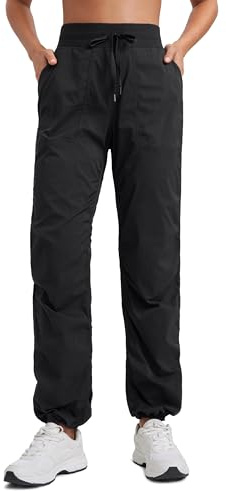 CRZ YOGA Lightweight Straight Leg Workout Pants for Women 30 Casual Ruched Work Gym Athletic Joggers with Pockets Black Medium