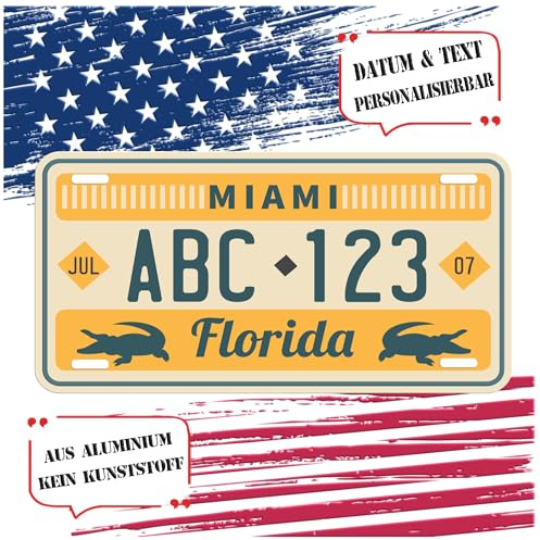 Druck66 US KENNZEICHEN MIAMI - Personalisierbar License Plate - FUN SCHILD - Flach bedruckt