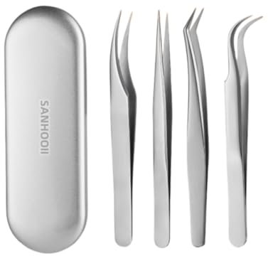 SANHOOII Pinzette professionali per extension per ciglia individuali, a ciuffetti, strisce, ciglia finte, set 4 in 1