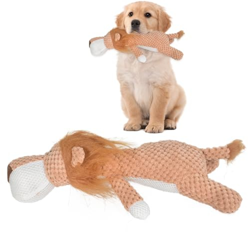 Colexy Hundespielzeug Unzerstörbar, Süßes Quietschendes Hundespielzeug mit Crinkle-Papier, Ananas-Samt-Plüsch-Hundespielzeug, Haustier Kauspielzeug, Welpen-Kauen, Ente, Interaktive (Löwe)