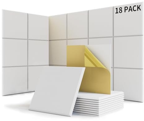 suzao Lot de 18 Panneaux Acoustiques Autocollants Mousse Acoustiques, Densité 213 kg/m³, NRC 0,90, 100% Fibre de Polyester, Mousse Anti Bruit Mural pour Décoration de Jeux, Bureaux, Studios