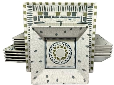 La Mediterránea Service de table complet 18 pièces pour 6 personnes - 6 assiettes plates 26 cm, 6 assiettes à dessert et 6 bols - Ensemble carré en grès marron