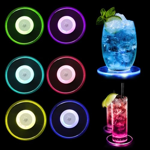 UNISOPH 6er LED-Untersetzer Mit 7 Lichtmodi, Leuchtende Gläser, Wasserdichte Leuchten Für Glasparty, Hochzeit, Bar, Weihnachten