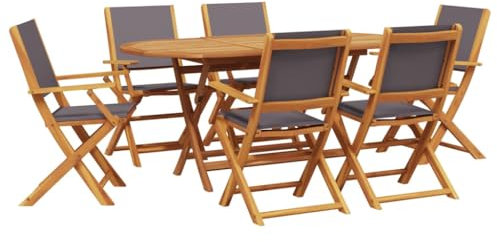 vidaXL Garten Essgruppe 7-TLG., Gartengarnitur mit Klappdesign, Sitzgruppe für Garten Terrasse, Gartentisch Stühle Gartenmöbel, Stoff Massivholz Akazie Anthrazit