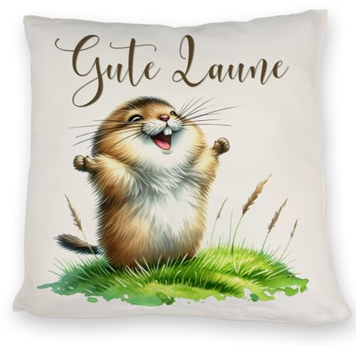 jubelnder Lemming Kissen mit Spruch Gute Laune Niedliches Kissen Süßes kleines Tier Jubelnd und glücklich Froh machendes Dekor
