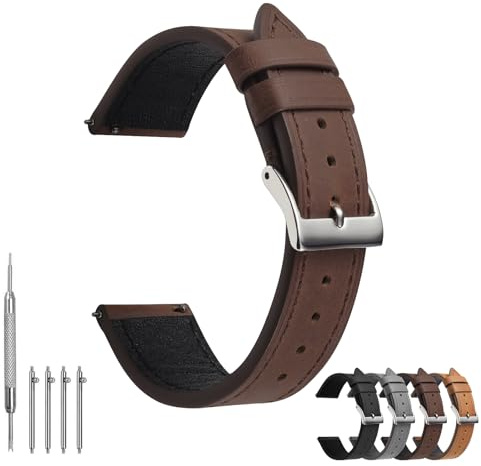TODYSTRAP Uhrenarmband 20mm Leder, Schwarz Uhrenarmbänder für Herren, Ersatz Weiche Uhrenarmbänder, Smartwatch Armband mit Schließe Edelstahl, 18mm 20mm 22mm 24mm
