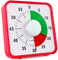 Minuteur de Cuisine FISHTEC Mécanique et Magnétique - INOX - Affichage Temps Restant avec Alarme Sonore - Timer pour Cuisson, Ecole, Salle de Classe - 60 Minutes (Rouge, Grand)