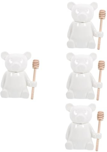 PRETYZOOM 4 Ensembles pot de miel en céramique ours pots de miel pot à biscuits ours bocal à en céramique bocal à s bocaux bouteille de confiture Pot en hêtre blanche