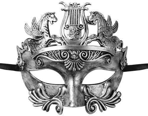 Cupimatch Venezianische Halbmaske Herren: Griechisch-Romanischer Soldat Halloween Karneval Maske Venezianische Retro Maske - Silber Weihnachten Party Kostüm