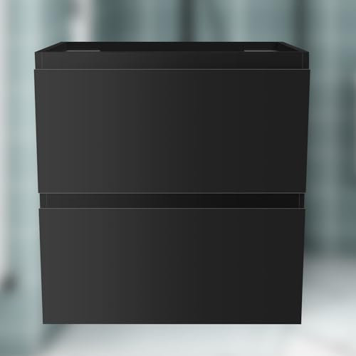 Acezanble Unterschrank Waschtischunterschrank Hochglanz Schwarz,Waschbeckenunterschrank mit 2 Schubladen SoftClose Wandmonatge 50x38,5x52cm