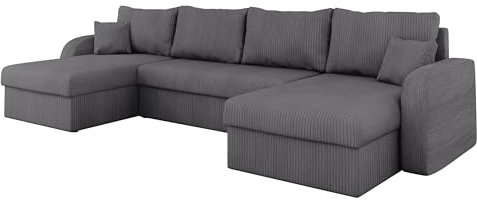 Mirjan24 Ecksofa Kristofer U Cord, Design Eckcouch Couch mit Schlaffunktion, DREI Bettkasten, Wohnlandschaft, Bettfunktion, U-Form Sofa, Seite Universal, Farbauswahl (Poso 22)