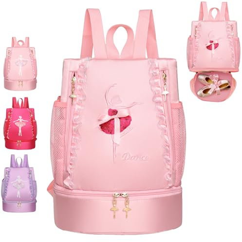 AUNGKWANG Schwimmtasche Kinder, Ballett Tanzen Sportbeutel mit Kordelzug, Wasserdichter Rucksack mit Bodenfach, 33 x 26 x 16 cm Große, KinderTurnbeutel Gym Bag Mädchen Junge