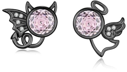 Engel und Teufel Ohrstecker 925 Sterling Silber Zirkonia Rosenschliff Ohrstecker Schmuck Hypoallergen Engel und Teufel Ohrringe Weihnachts für Mädchen Damen(hellrosa)
