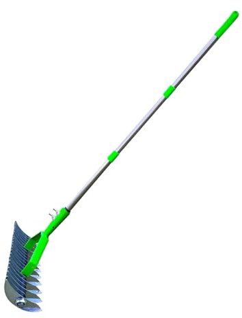 Rechen aus legiertem Stahl, 32,8 cm breit, für effizientes Rasen, Stroh und Reinigung von totem Gras, Erde, Rechen für Hinterhof, Garten, inklusive Stange (1,30 m)
