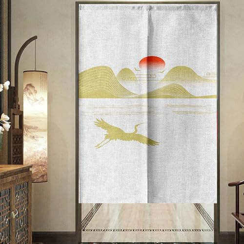 Surwin Chinesischer Stil Türvorhang, Kirschblüten Leinen Noren Japanischer Lang Vorhang TürVorhang Raumteiler Tapisserie für die Heimtextilien (85 * 150cm,Sonnenuntergang)