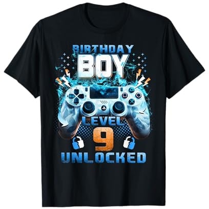 9th Birthday Boys Level 9 Unlocked 9 Years Old T-Shirt