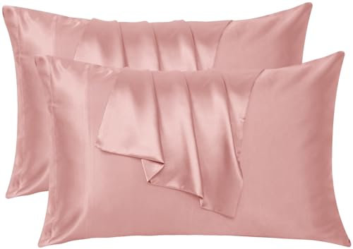 Imperial Rooms Satin Pillowcase 2 Pack – Satin Silk Pillowcases for Hair and Skin, Gifts for Women – Pink Pillow cases with Envelope Closure (50x75 cm)