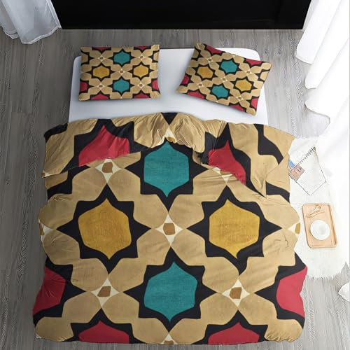 zcwl Marokkanisch Bettwäsche 155x200 Sommer, Geometrisch Bettbezug Set 2 teilig, Weiche Kuschelige Mikrofaser Bettwäsche-Sets, Wendebettwäsche und 1 Kissenbezug 80x80 mit Reißverschluss