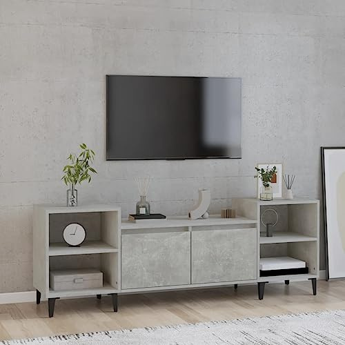 KTHLBRH Meuble TV suspendu en matériau dérivé du bois - Gris béton - 160 x 35 x 55 cm